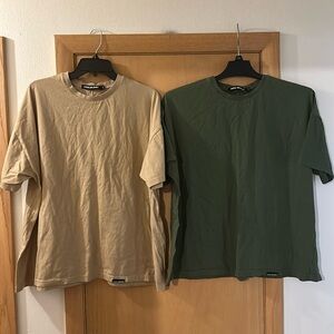 Soul Siblings Women’s Set of 2 Boxy Tees T-Shirts Tan Green Size Large